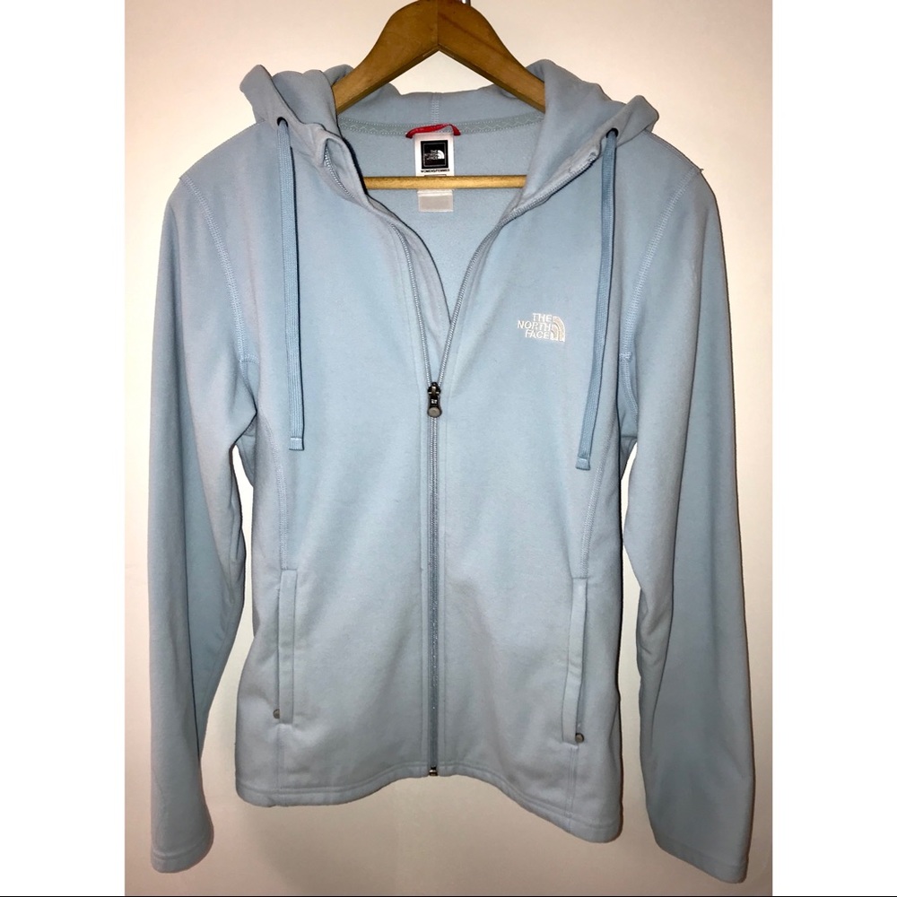 The North Face Women’s Lightweight Fleece Full Zip Up Hooded Jacket - Light Blue